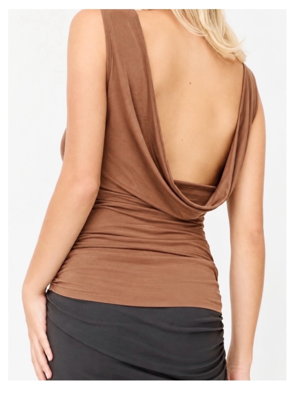 NWT CIDER Boat Neck Cowl Back Tank Top in Light Copper